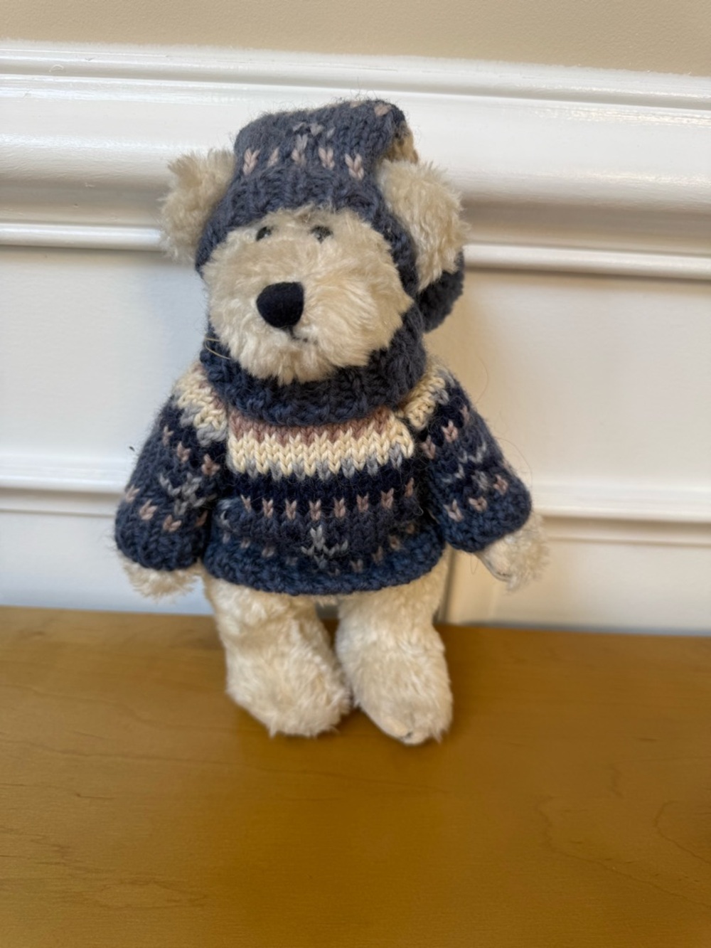 Boyds Bears Plush Bear in Cream Fur with Navy Blue Knit Sweater and Hat